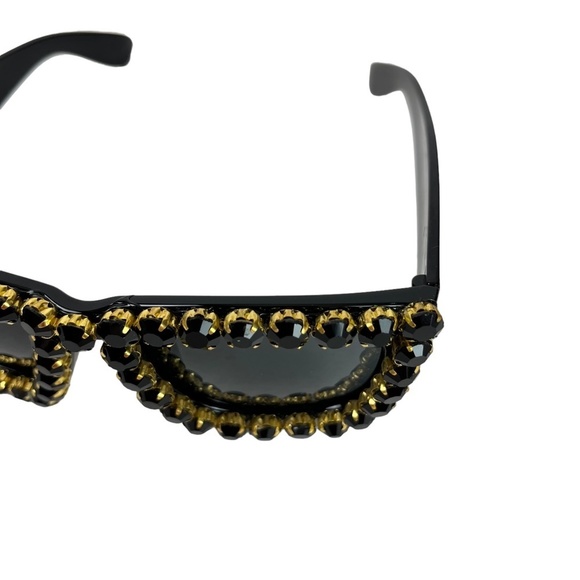 SUNGLASSES SUN GLASSES SHADES Black Rhinestone Bling Plastic Frame Gold Beach - Picture 4 of 16